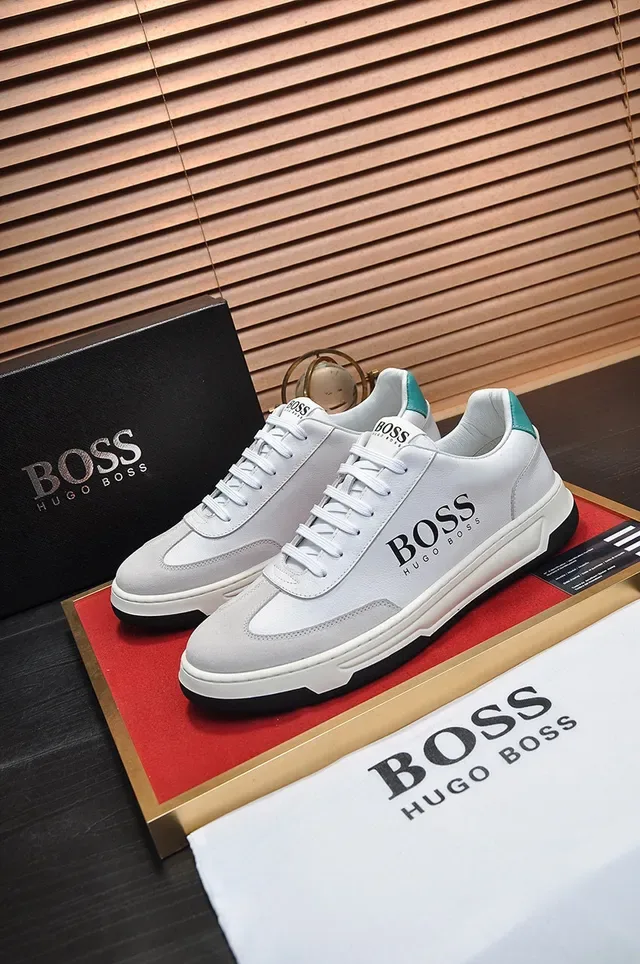 Hugo Boss White Gray Leather And Suede Upper Contrast Heel Tab Sneakers 8