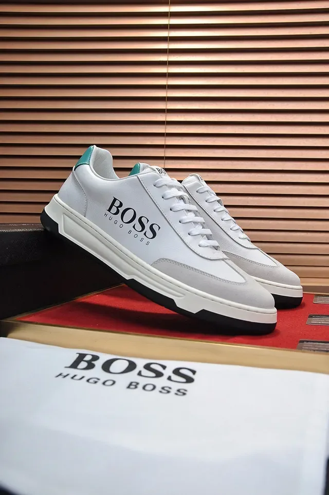 Hugo Boss White Gray Leather And Suede Upper Contrast Heel Tab Sneakers 9