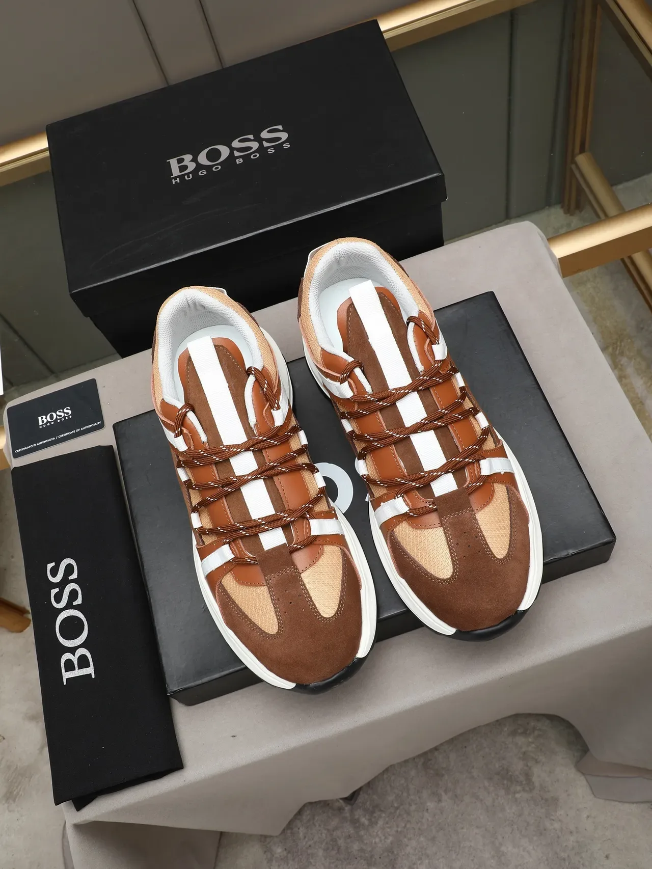 HUGO Brown and Beige Mixed-Material Lifestyle Sneaker 2