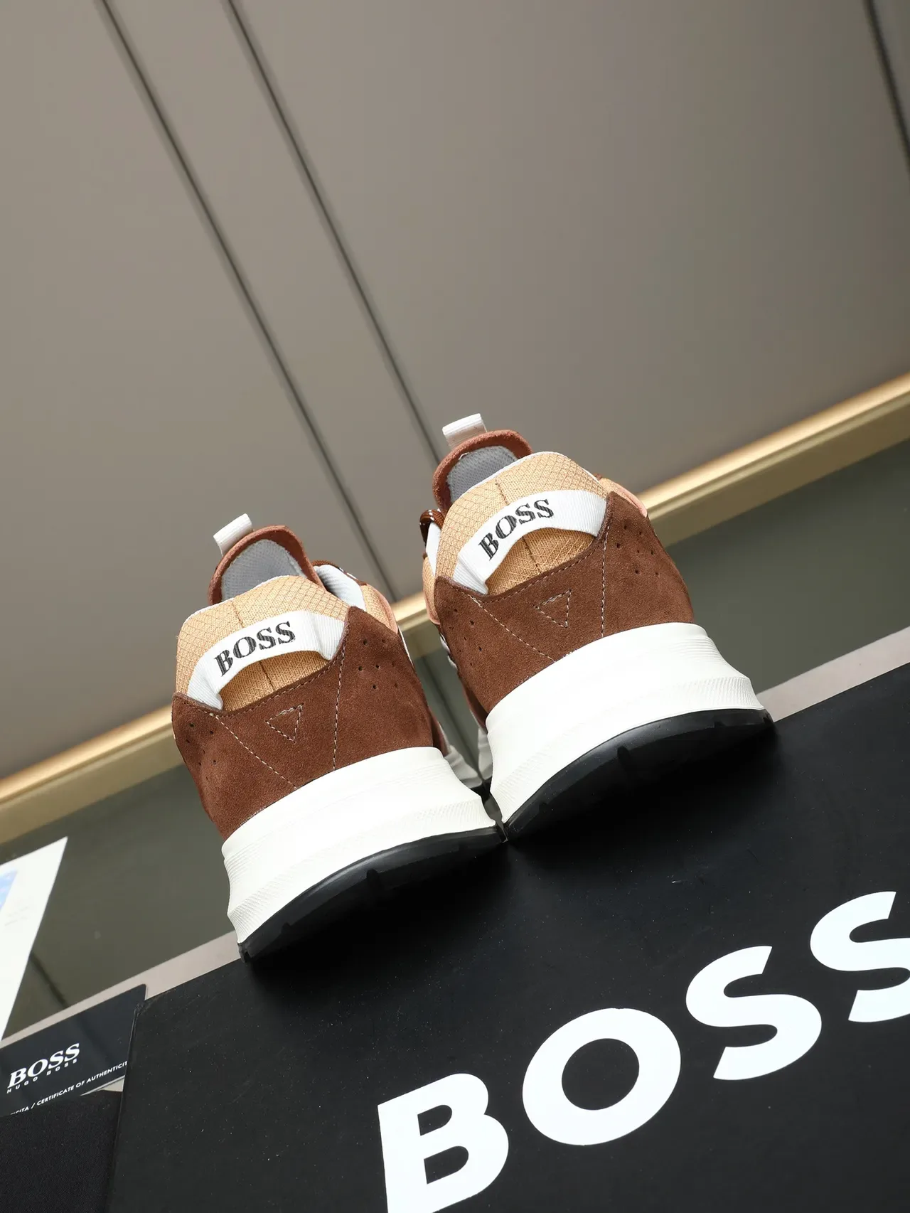HUGO Brown and Beige Mixed-Material Lifestyle Sneaker 3