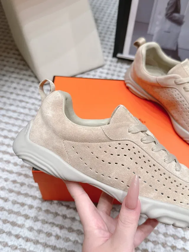 Jil Sander Beige Perforated Suede Sneaker 4