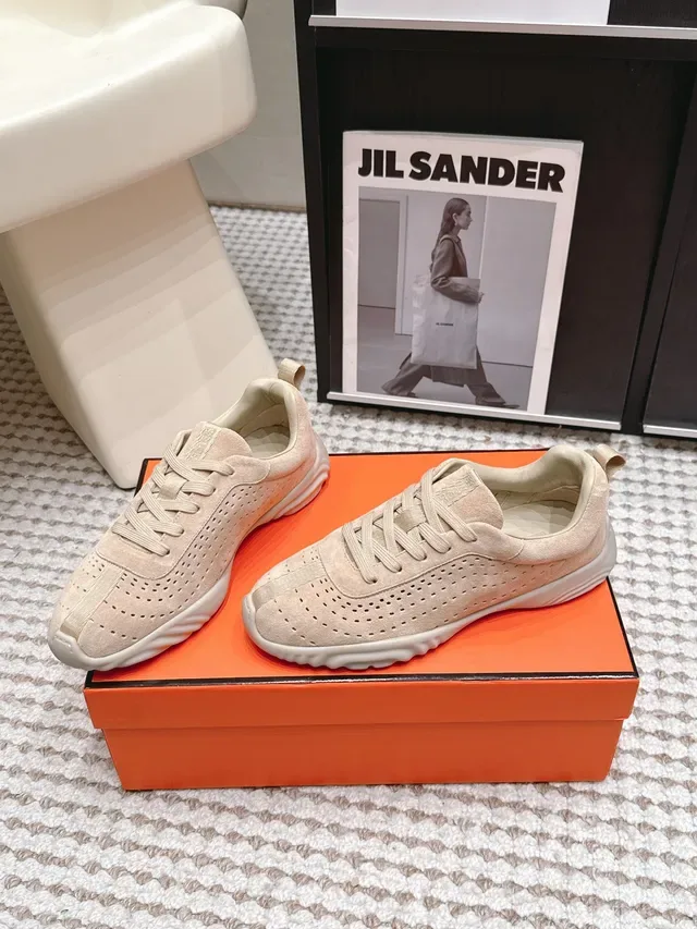 Jil Sander Beige Perforated Suede Sneaker 5