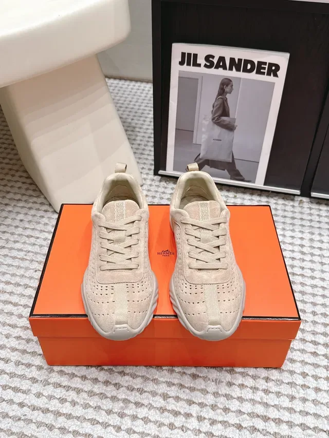 Jil Sander Beige Perforated Suede Sneaker 6