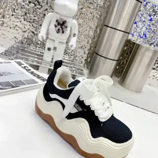 Jil Sander Black White Sculpted Wavy Midsole Canvas Upper Chunky Sneakers