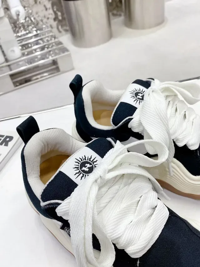 Jil Sander Black White Sculpted Wavy Midsole Canvas Upper Chunky Sneakers 3