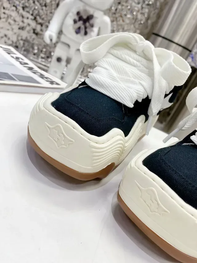 Jil Sander Black White Sculpted Wavy Midsole Canvas Upper Chunky Sneakers 4