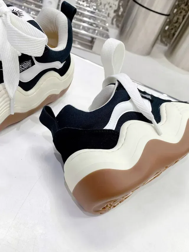 Jil Sander Black White Sculpted Wavy Midsole Canvas Upper Chunky Sneakers 5