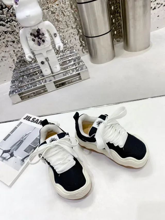 Jil Sander Black White Sculpted Wavy Midsole Canvas Upper Chunky Sneakers 6