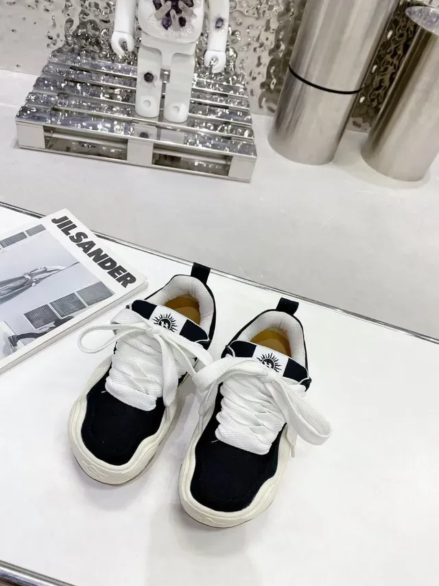 Jil Sander Black White Sculpted Wavy Midsole Canvas Upper Chunky Sneakers 8