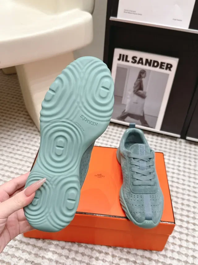 Jil Sander Perforated Suede Teal Lifestyle Sneakers 2