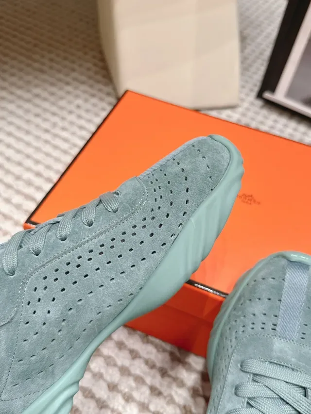Jil Sander Perforated Suede Teal Lifestyle Sneakers 3