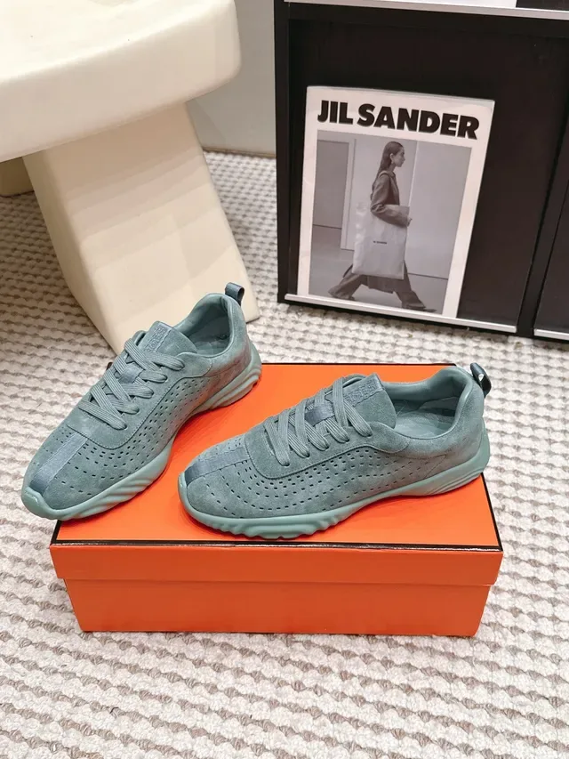 Jil Sander Perforated Suede Teal Lifestyle Sneakers 5