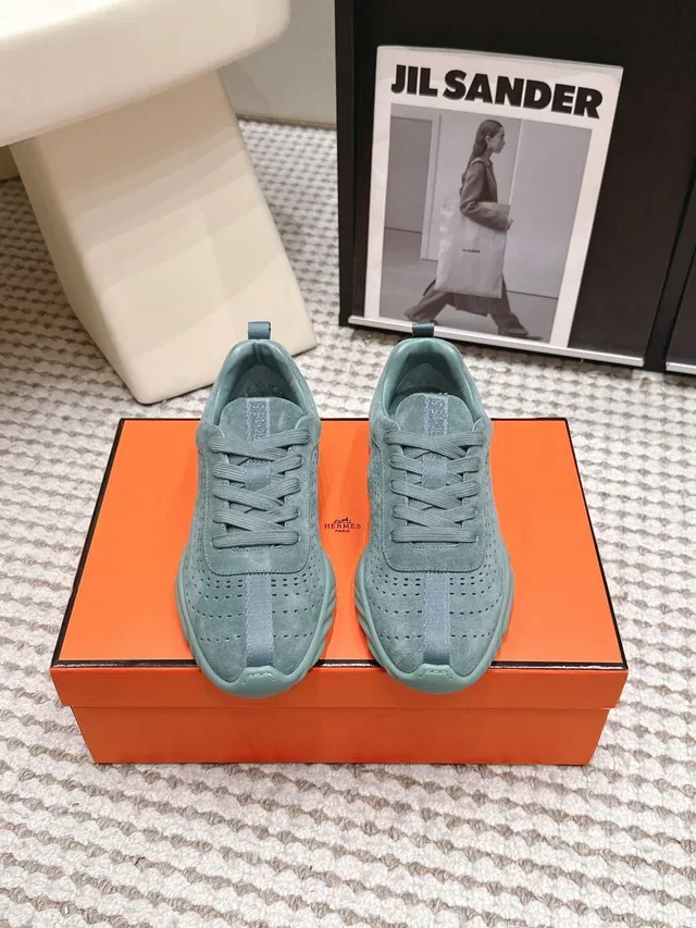 Jil Sander Perforated Suede Teal Lifestyle Sneakers 6