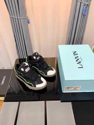Lanvin Black Multicolor Laceless Strap Closure Neon Green Piping Lifestyle Sneakers 1