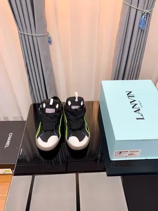 Lanvin Black Multicolor Laceless Strap Closure Neon Green Piping Lifestyle Sneakers 2
