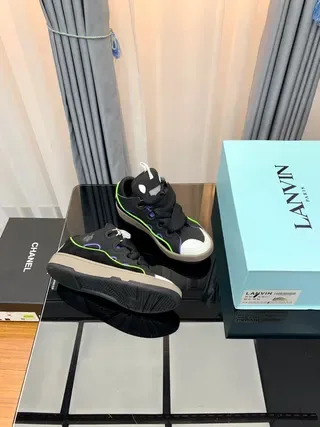 Lanvin Black Multicolor Laceless Strap Closure Neon Green Piping Lifestyle Sneakers 3