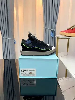 Lanvin Black Multicolor Laceless Strap Closure Neon Green Piping Lifestyle Sneakers 8