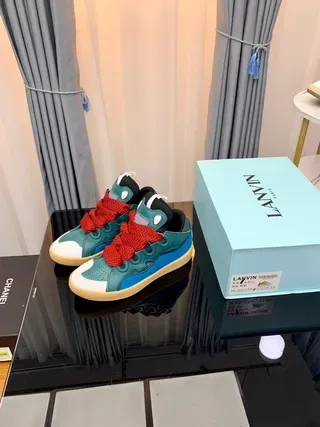 Lanvin Blue Red Layered Multi-Color Upper Textured Laces Sneakers 5