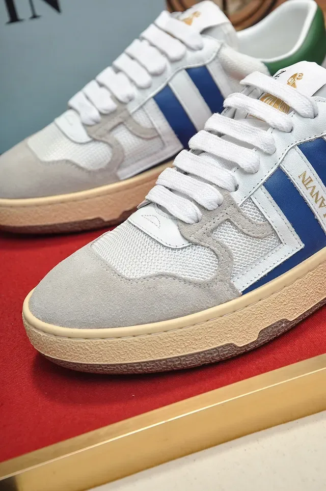 Lanvin Branco Azul Camada Malha E Camurça Superior Faixas Laterais Contrastantes Tênis Lifestyle 3
