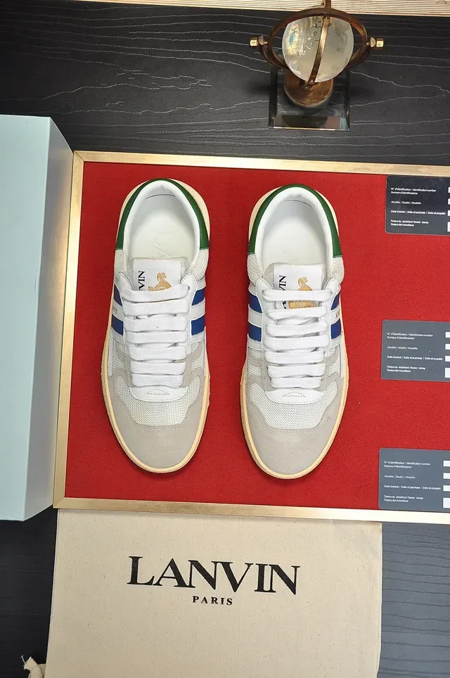 Lanvin Branco Azul Camada Malha E Camurça Superior Faixas Laterais Contrastantes Tênis Lifestyle 9