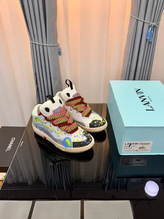 Lanvin White Multicolor High-Top Painted Upper Lifestyle Sneakers 1