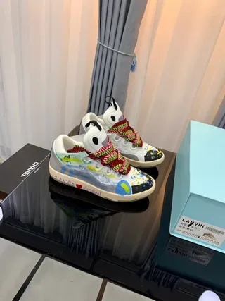 Lanvin White Multicolor High-Top Painted Upper Lifestyle Sneakers 3