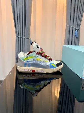 Lanvin White Multicolor High-Top Painted Upper Lifestyle Sneakers 4