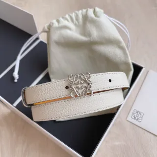 Loewe Anagram Belt Beige Plata Estrecho Piel Granulada Hebilla