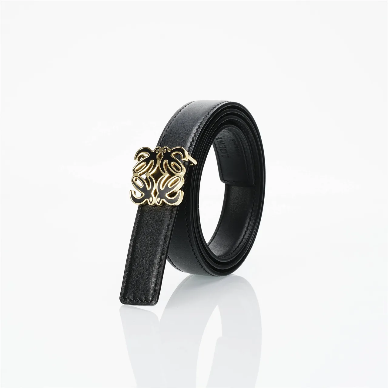 Loewe Anagram Belt Ceinture noir or boucle fine cuir 6