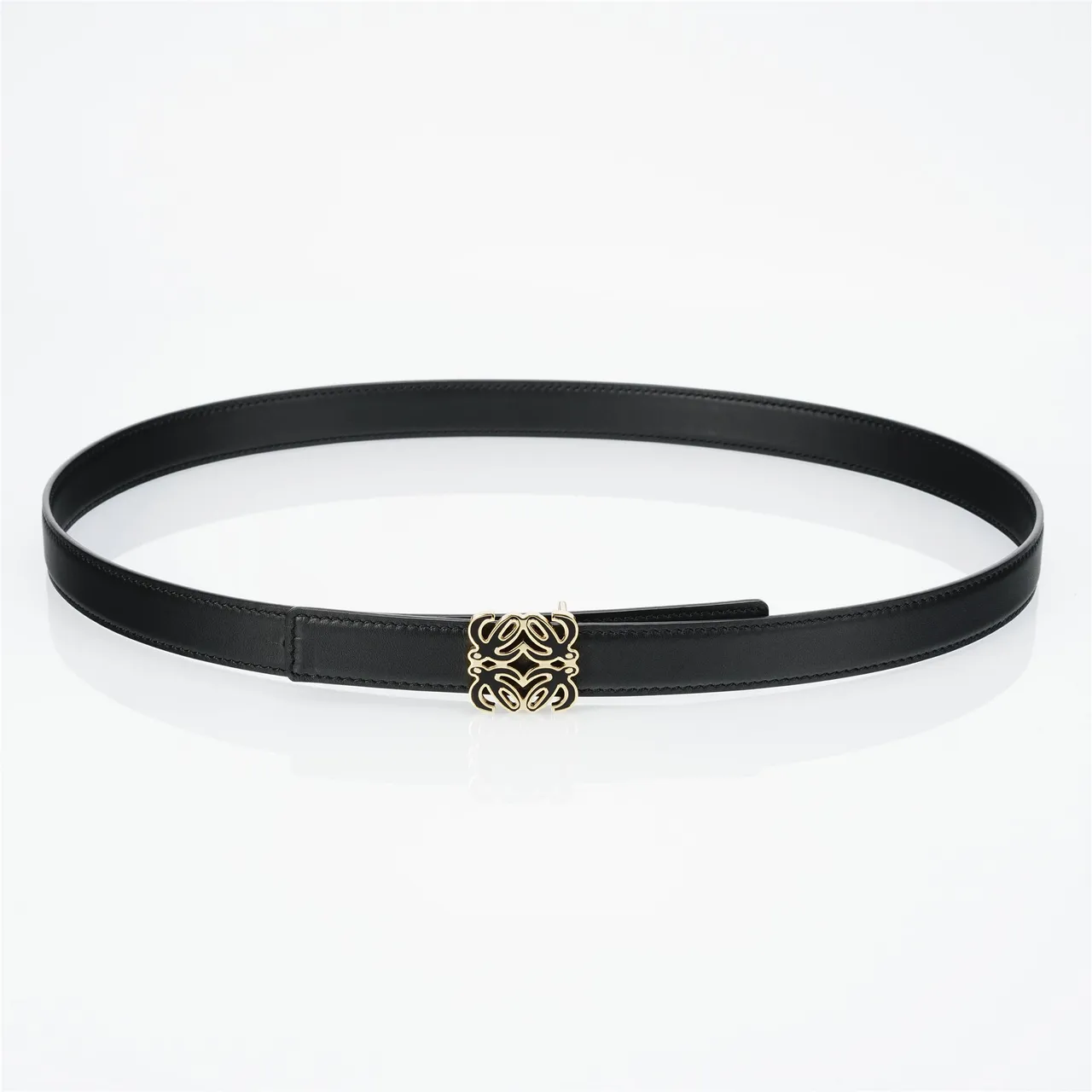 Loewe Anagram Belt Ceinture noir or boucle fine cuir 9