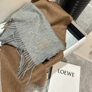 Loewe Anagram Embroidered Gray Cashmere Scarf