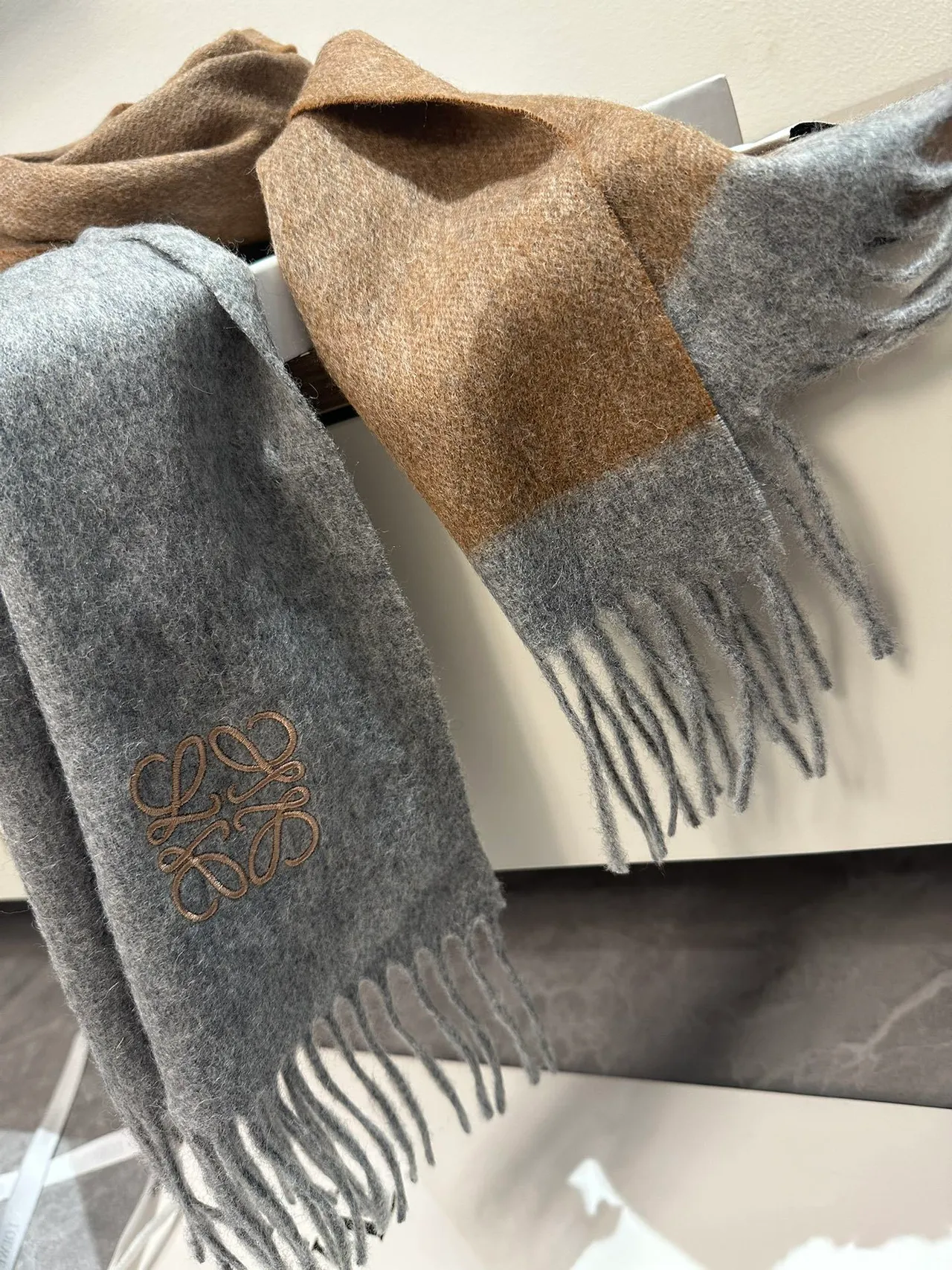 Loewe Anagram Embroidered Gray Cashmere Scarf 6