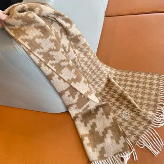 Loewe Anagram Jacquard Beige and Brown Cashmere Scarf
