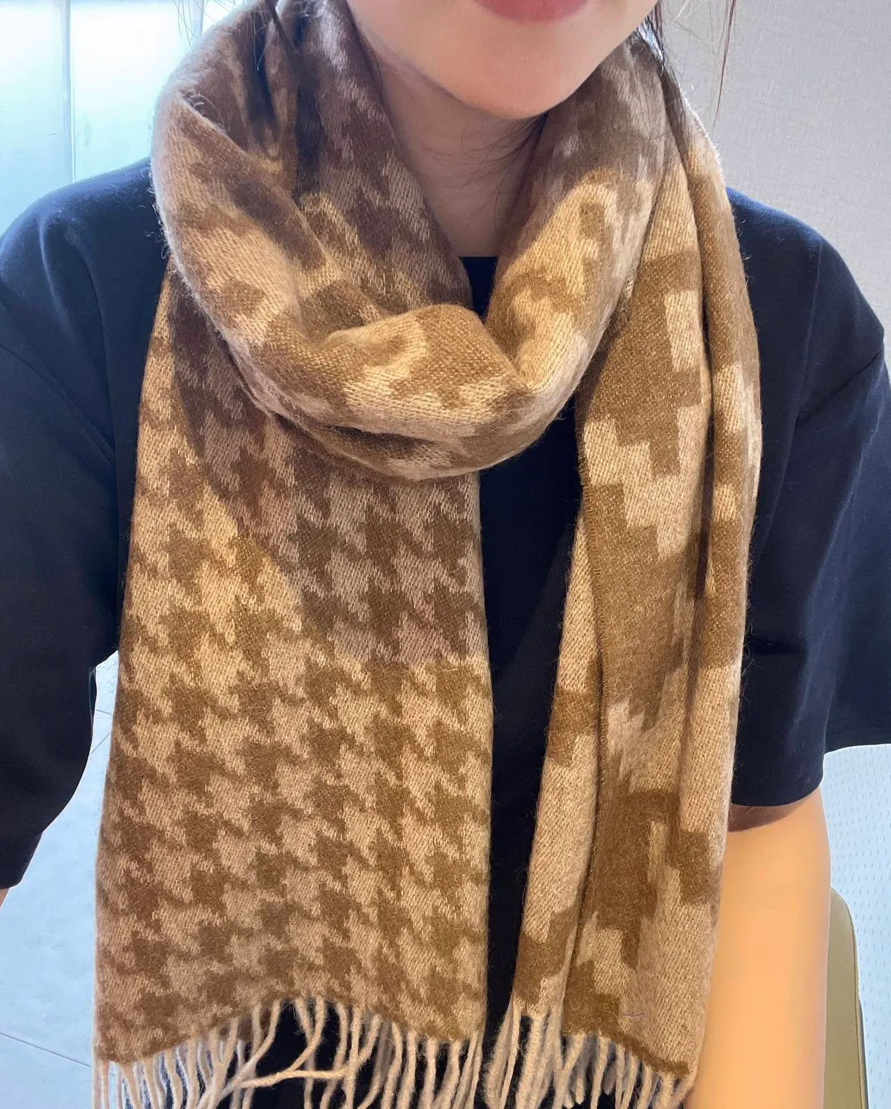 Loewe Anagram Jacquard Beige and Brown Cashmere Scarf 2