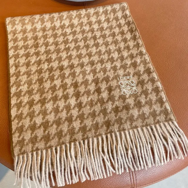 Loewe Anagram Jacquard Beige and Brown Cashmere Scarf 4