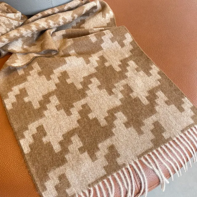 Loewe Anagram Jacquard Beige and Brown Cashmere Scarf 5
