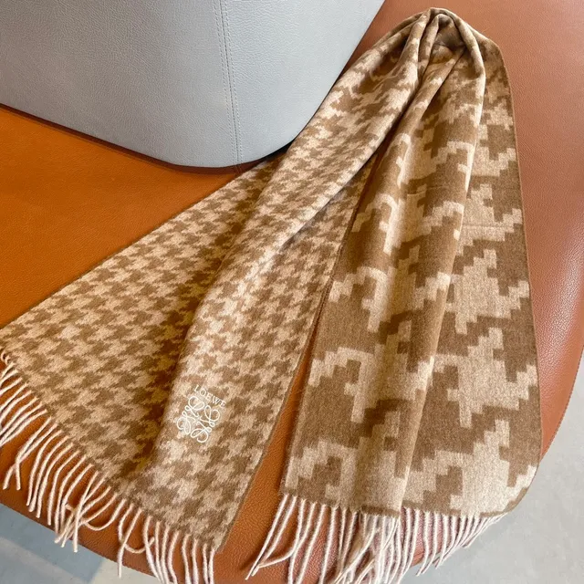 Loewe Anagram Jacquard Beige and Brown Cashmere Scarf 6