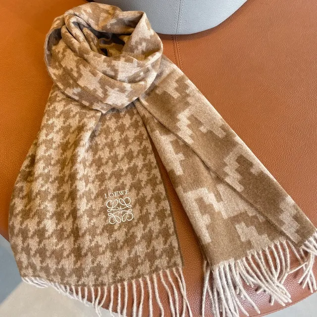 Loewe Anagram Jacquard Beige and Brown Cashmere Scarf 7
