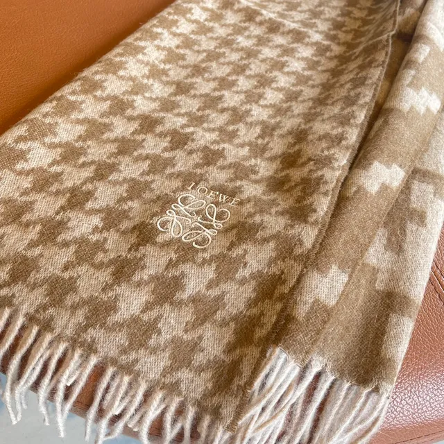 Loewe Anagram Jacquard Beige and Brown Cashmere Scarf 8