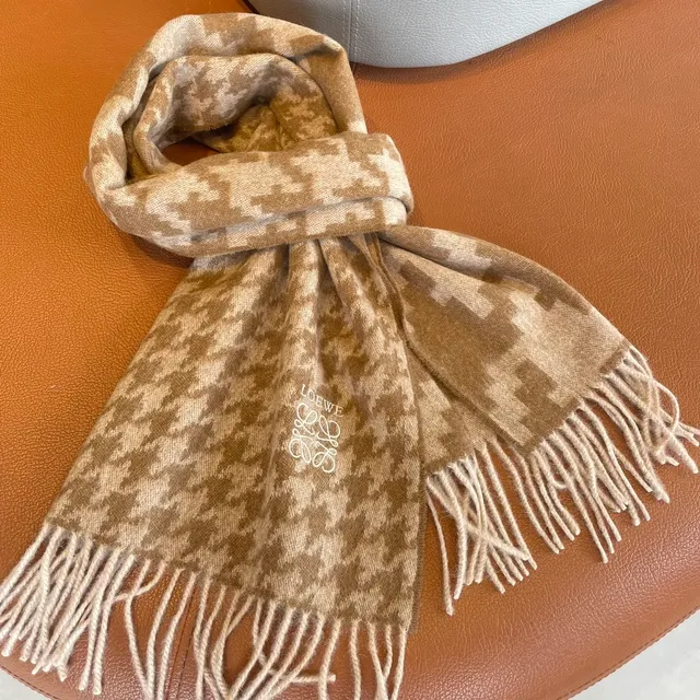 Loewe Anagram Jacquard Beige and Brown Cashmere Scarf 9
