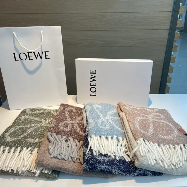 Loewe Anagram Patch Heathered Blue Gray Cashmere Scarf 4