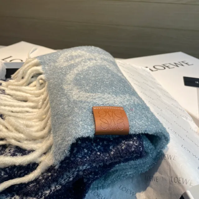 Loewe Anagram Patch Heathered Blue Gray Cashmere Scarf 6
