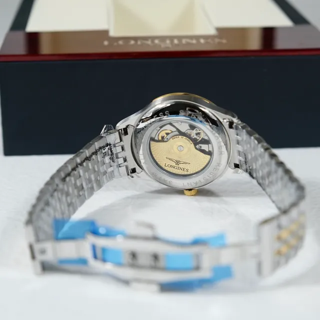 Longines Automatique Bi-Tons Acier Inoxydable et Doré Cadran Noir Montre Mécanique 4