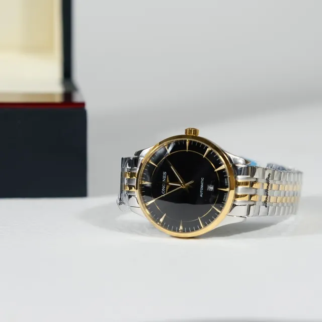 Longines Automatique Bi-Tons Acier Inoxydable et Doré Cadran Noir Montre Mécanique 5
