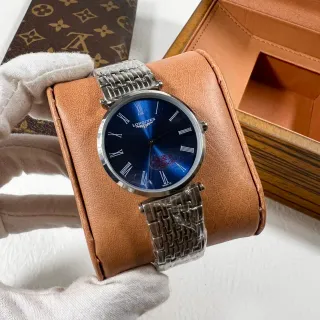 Longines Blue Silver Round Case Sunburst Dial Quartz Watch