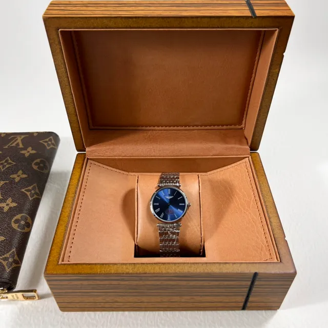 Longines Blue Silver Round Case Sunburst Dial Quartz Watch 2
