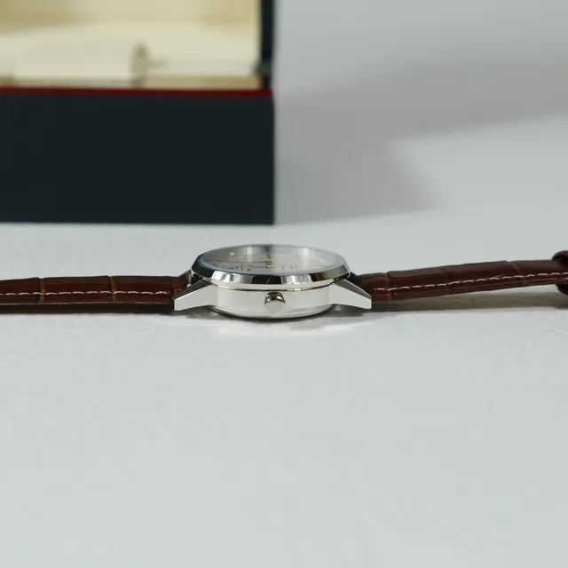 Longines Flagship Automático Esfera Branca Cinto de Couro Marrom Relógio Mecânico 3