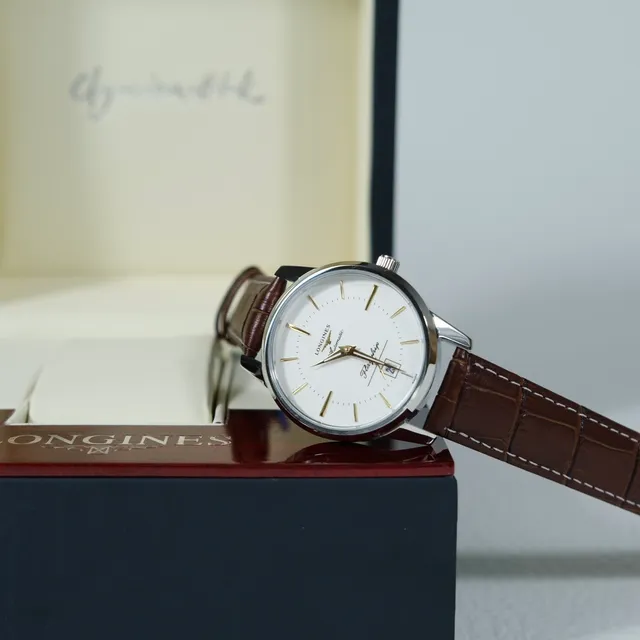 Longines Flagship Automático Esfera Branca Cinto de Couro Marrom Relógio Mecânico 4