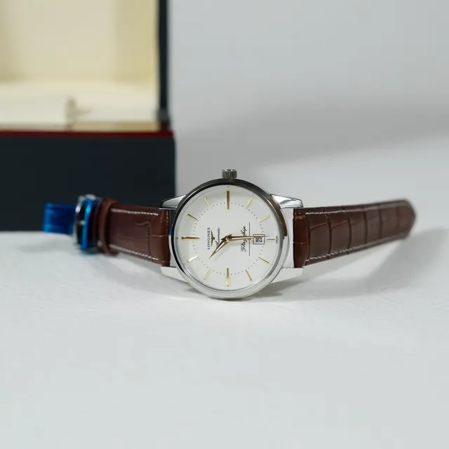 Longines Flagship Automático Esfera Branca Cinto de Couro Marrom Relógio Mecânico 6
