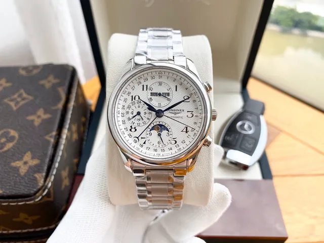 Longines Master Collection Chronograph Silver Stainless Steel White Dial Mechanical Watch 9